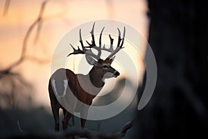 bushbuck silhouette against twilight in forest