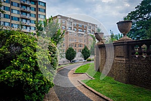 Bushes and walkway at Meridian Hill Park, in Washington, DC.