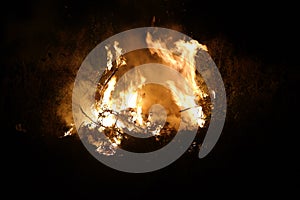 Bushfire close up at night