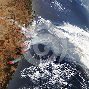 Bushfire places in Australia map. Satellite  image