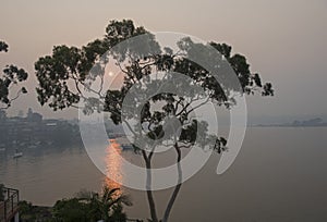 Bushfire smoke over Parramatta river