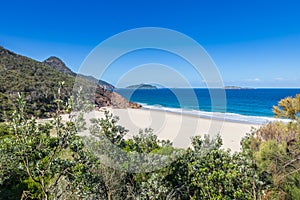 Bushland, Cliffs and Sand Beach at Shoal Bay, New South Wales, Australia