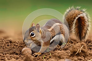 bushytailed squirrel digging up buried nut