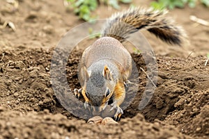 bushytailed squirrel digging up buried nut