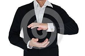 Businees man with hand action isolate