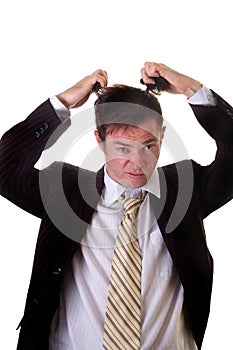 Businees man pulling out hair