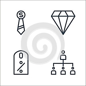 busines and finace line icons. linear set. quality vector line set such as cooperation, percentage, diamond