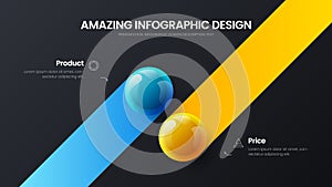 Business 2 option infographic presentation vector balls illustration template. Corporate report design layout.