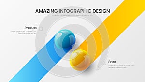 Business 2 option infographic presentation vector balls illustration template. Corporate report design layout.