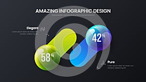 Business 2 step infographic vector balls illustration. Company marketing analytics data report design layout.