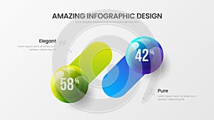 Business 2 step infographic vector balls illustration. Company marketing analytics data report design layout.