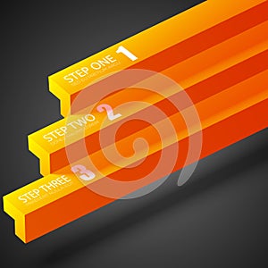 Business abstract infographic with orange straight bars and three options on dark