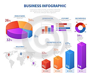 Business abstract infographics with 3d pie info char and graph bar