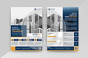 Business abstract vector template for Brochure, Flyer with Blue and Black Color, Front and back.
