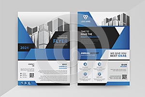 Business abstract vector template for Brochure, Flyer with Blue and Black Color, Front and back.