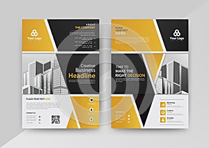 Business abstract vector template for Brochure, Flyer with Yellow and Black Color, Front and back.