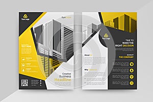 Business abstract vector template for Brochure, Yellow Full Color, Front and back.