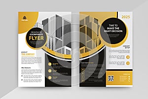 Business abstract vector template for Brochure, Yellow Full Color, Front and back.