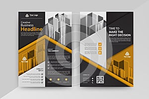 Business abstract vector template for Brochure, Yellow Full Color, Front and back.