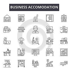 Business accomodation line icons for web and mobile design. Editable stroke signs. Business accomodation outline concept