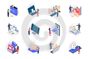 Business accounting isometric icons set.