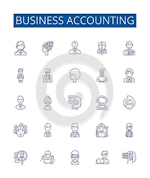 Business accounting line icons signs set. Design collection of Accounting, Business, Finance, Bookkeeping, Ledger