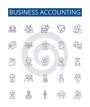 Business accounting line icons signs set. Design collection of Accounting, Business, Finance, Bookkeeping, Ledger