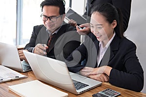 business adviser analyzing company financial report. professional investor discussing balance sheet data. businessman &