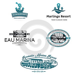 Business agency travel marine yacht harbor resort logo design