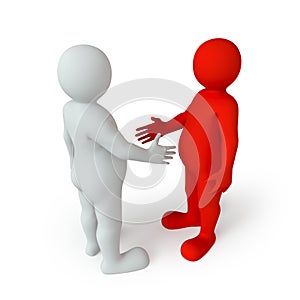 Business agreement. Red cartoon man and white cartoon man on a white background. 3d rendering. Art concept