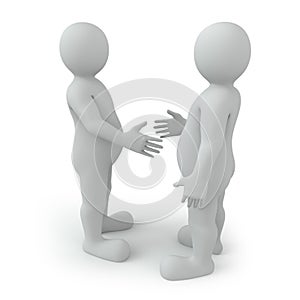 Business agreement. Two people on a white background. 3d rendering