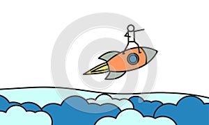 Business ambition move up motivation success sky man. Space rocket businessman fly concept vector achievement illustration