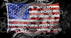 Business American Flag Cogs Background Economy
