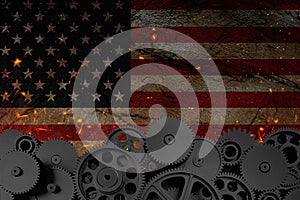 Business American Flag Cogs Background Economy