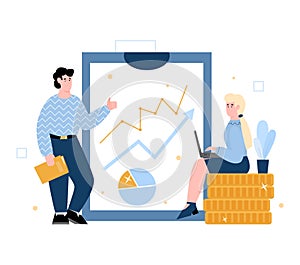Business analysis and investments with people flat vector illustration isolated