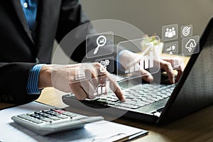 Business analysis and strategy concept. business people use computers to analyze business growth. quality control and long-term