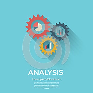 Business Analysis symbol with gears icon and pie