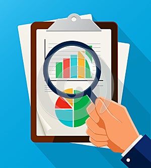 Business Analysis symbol with magnifying glass icon and chart.