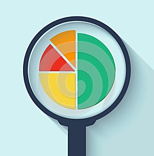 Business Analysis symbol with magnifying glass icon and pie chart.