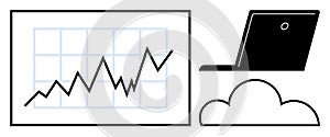 Data Analytics and Cloud Computing Concept with Graph, Laptop, and Cloud Symbol