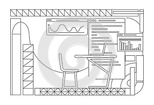 Business analyst office interior design outline vector illustration