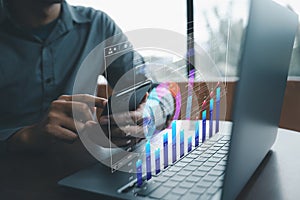 Business analyst using digital tools to analyze data for corporate strategy