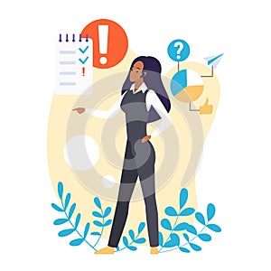 Business and analytical thinking, data analysis from female character