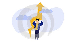 Business analytics in cloud arrow vector leadership company. People challenge teamwork up. Flat job marketing concept illustration