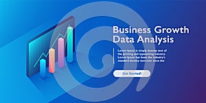 Business analytics concept, data visualization, 3d infographics, financial increase, charts and diagram isometric vector illustrat