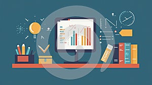 Business analytics concept displaying data on computer desktop