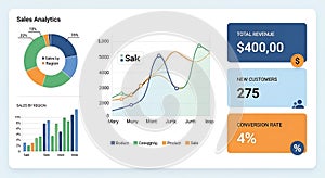 Business Analytics Dashboard Showing Sales Data