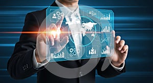 Business analytics dashboard technology global data visualization interface solution concept for management