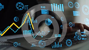 Business analytics and data visualization concepts with modern graphs, charts, digital interface, and financial
