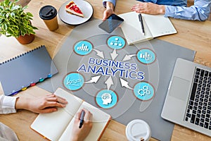 Business Analytics Financial Data Analysis Concept. Peoples working in office.